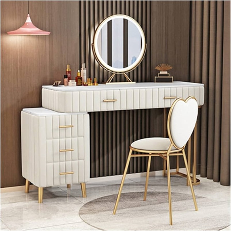 Schminktisch Moderne Luxusklemmtisch Schlafzimmermöbel Eisenträger Salon  mit Schubladen-Makeup-Tisch- und Stuhlkombination Schminktische (Color :