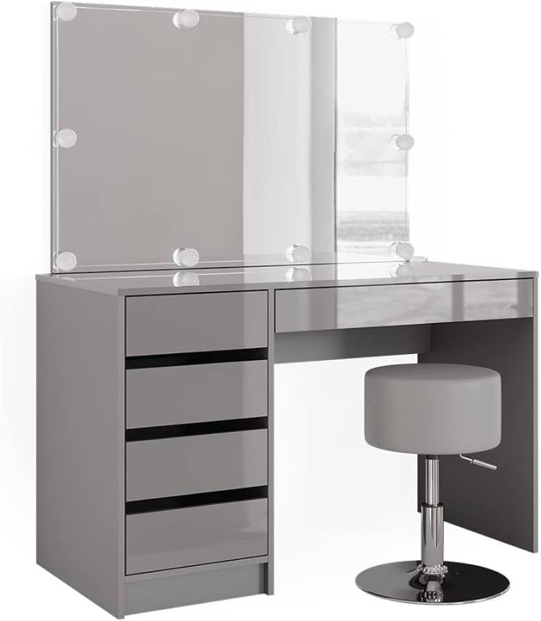 Vicco Sherry Dressing Table High Gloss Grey  cm with LED Lighting and  Stool